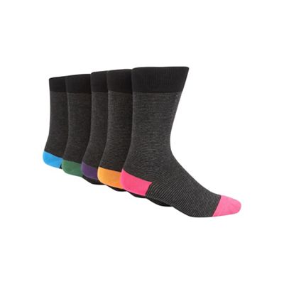 Black pack of five fine stripe socks